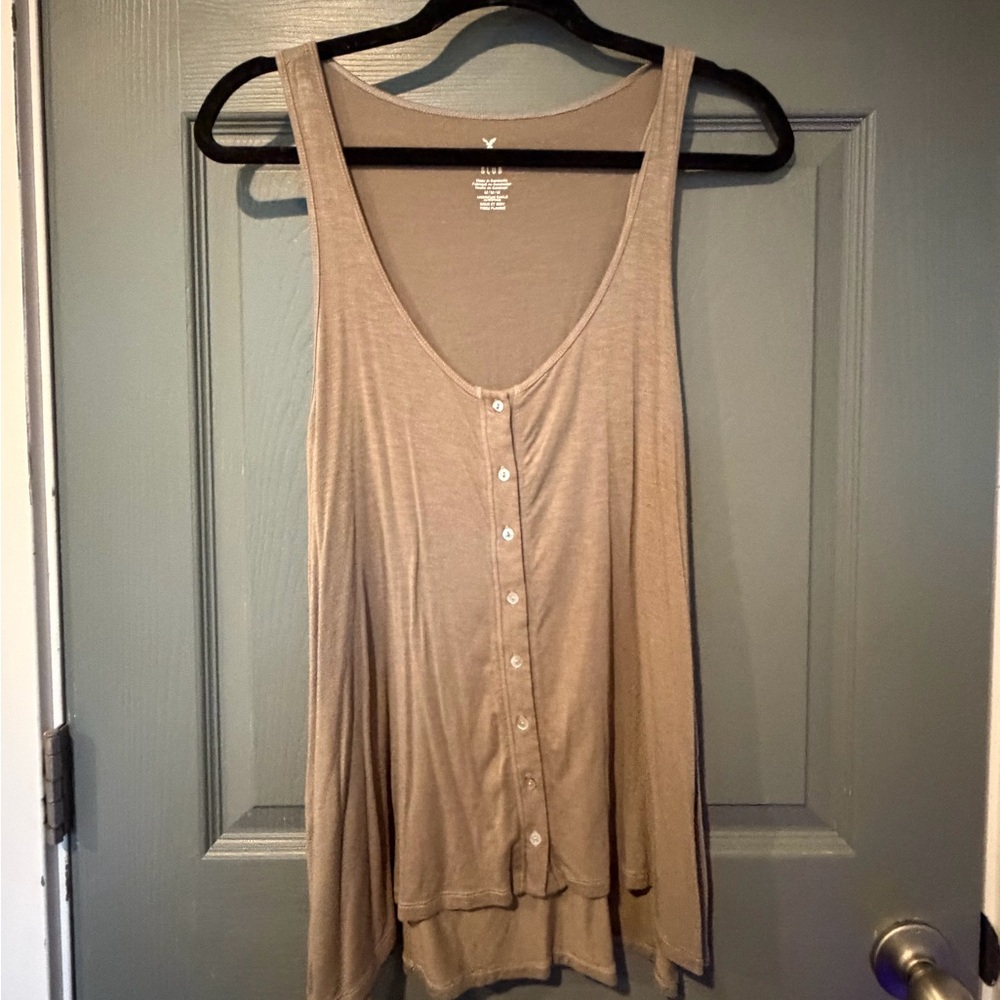 American Eagle Outfitters Tan Button-Front Tank Top